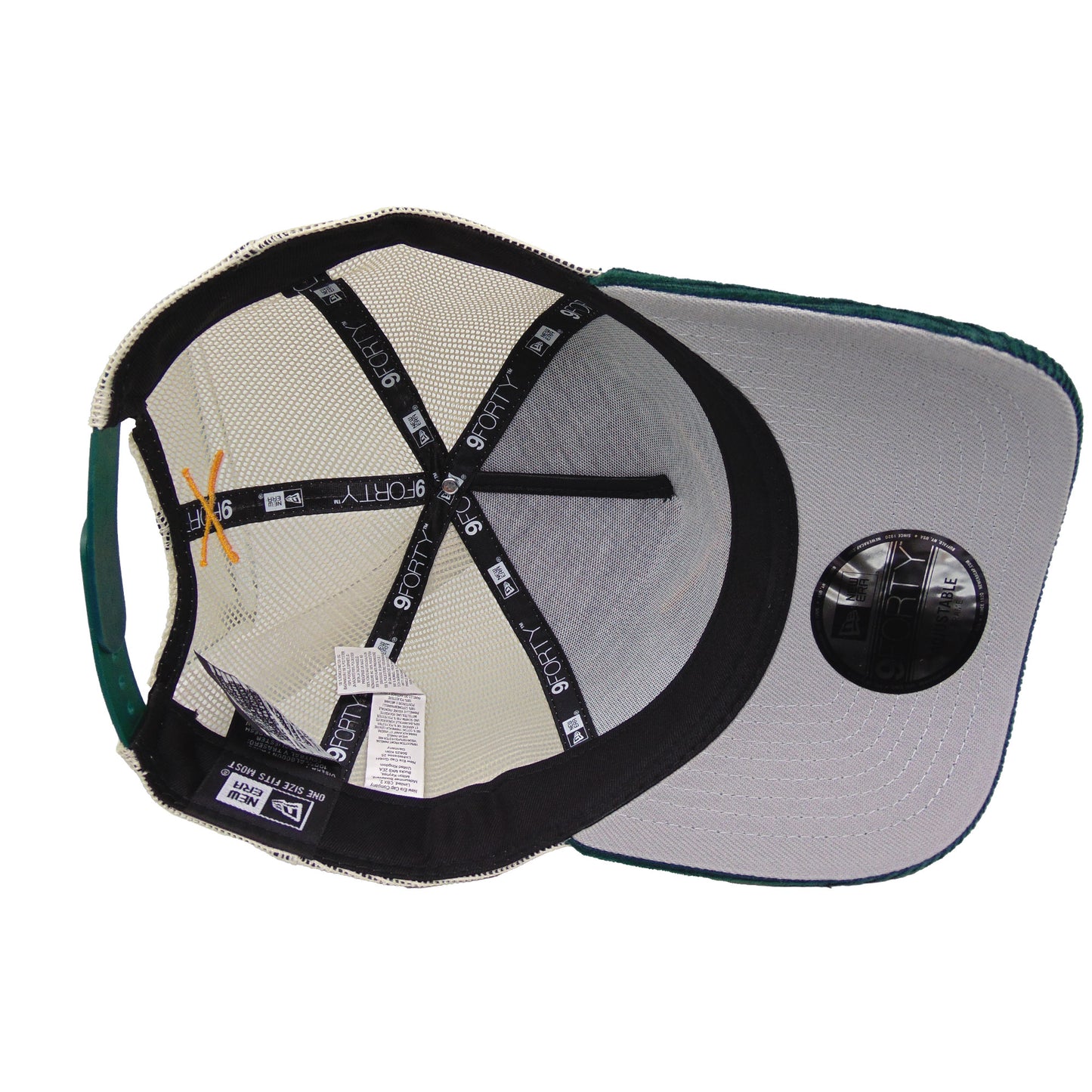 Justfitteds Crossed Bats Logo New Era 9FORTY AF Trucker Cap DGRN Corduroy