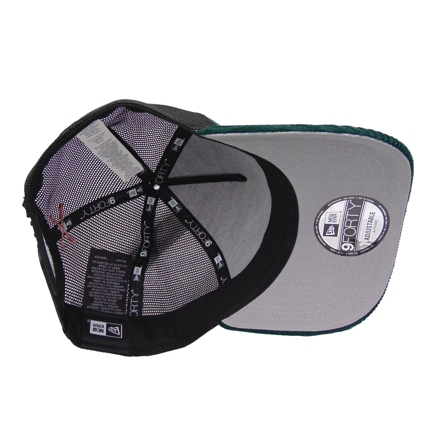 Justfitteds Crossed Bats Logo New Era 9FORTY AF Trucker Cap DK GRN Corduroy