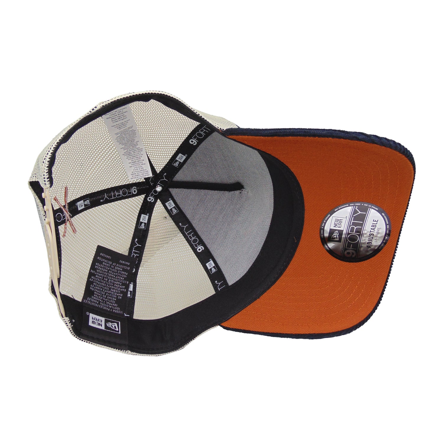 Justfitteds Crossed Bats Logo New Era 9FORTY AF Trucker Cap Navy Corduroy