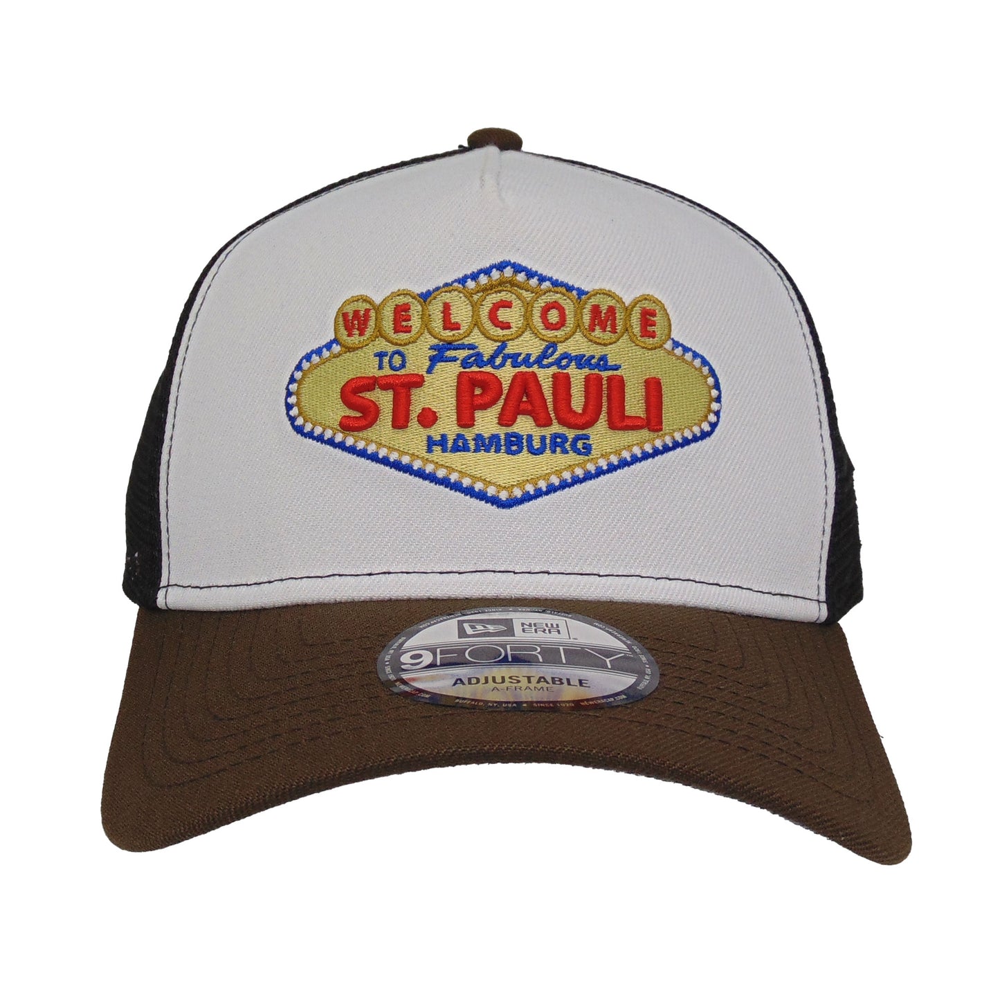 Justfitteds "Welcome to St. Pauli" New Era 9FORTY AF Trucker Cap white black