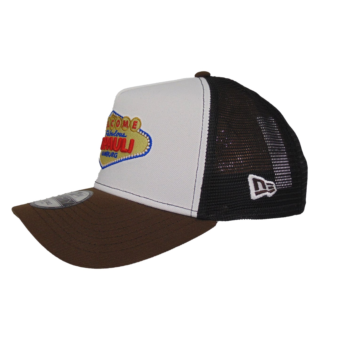 Justfitteds "Welcome to St. Pauli" New Era 9FORTY AF Trucker Cap white black