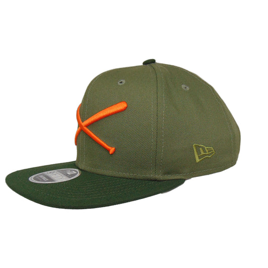 Justfitteds Crossed Bats New Era 9FIFTY Snapback Cap Olive olive Side View