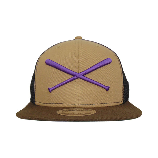 Justfitteds Crossed Bats 9FIFTY New Era Cap Trucker Brown