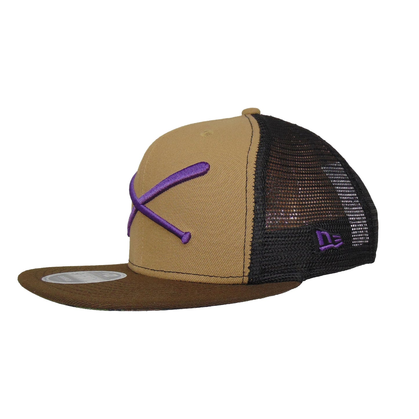 Justfitteds Crossed Bats 9FIFTY New Era Cap Trucker Brown