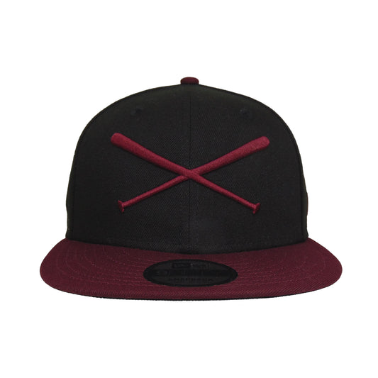 JustFitteds Crossed Bats Logo New Era 9FIFTY Black Maroon