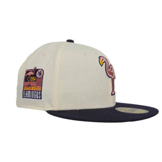 Miami Beach Flamingos Custom 59FIFTY New Era Cap Chrome Navy
