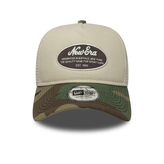 New Era Foam Patch Trucker Cap Beige Woodland