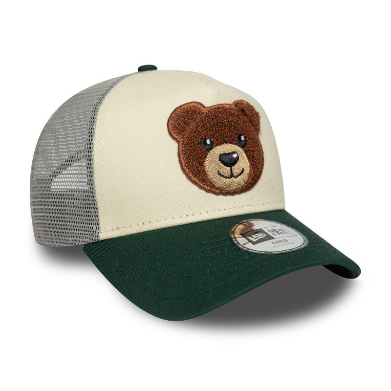 CHILD Teddy Bear New Era Trucker Cap Stone Green