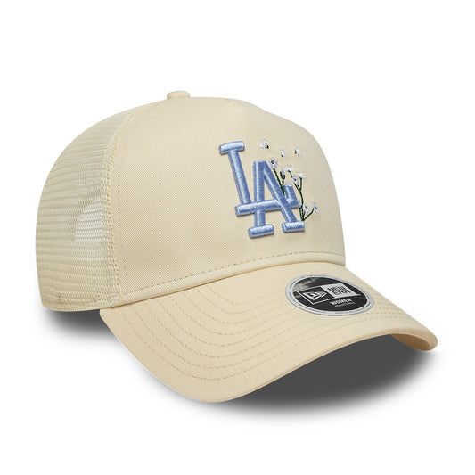 WMNS LA Dodgers New Era Trucker Floral Cap Adjustable Light Beige Floral