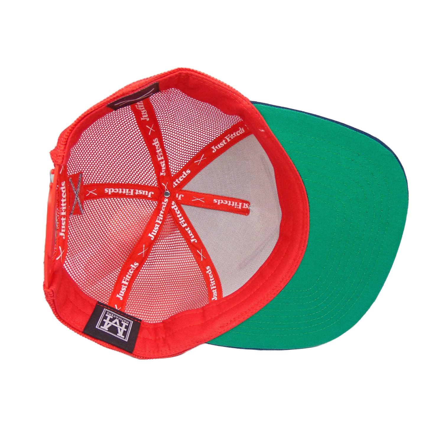 JustFitteds Crossed Bats Logo Trucker Cap RWB