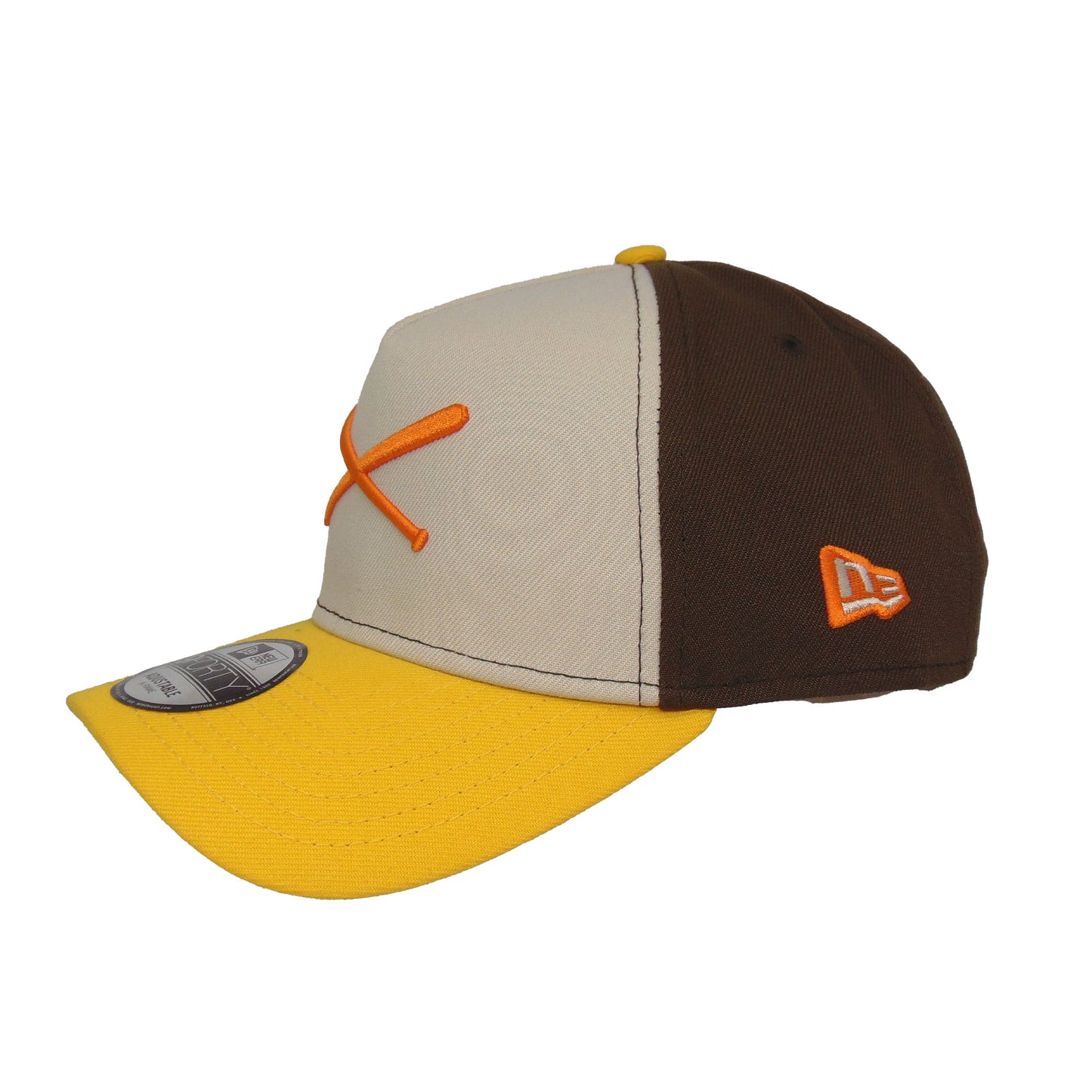 JustFitteds Crossed Bats Logo New Era 9FORTY AF Cap Stone Brown Yellow