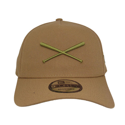 JustFitteds Crossed Bats Logo New Era 9FORTY AF Cap Khaki Olive khaki
olive Front View