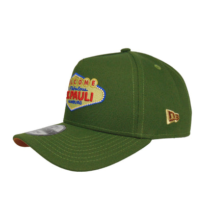 Welcome to St. Pauli JF Exclusive New Era 9FORTY AF Cap Riffle Green olive Side View