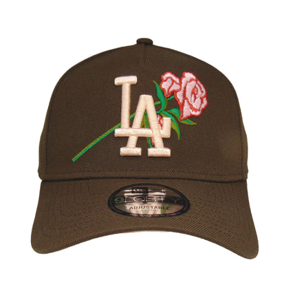 Los Angeles Dodgers Custom New Era 9FORTY AF Cap Brown Rose Floral brown Front View