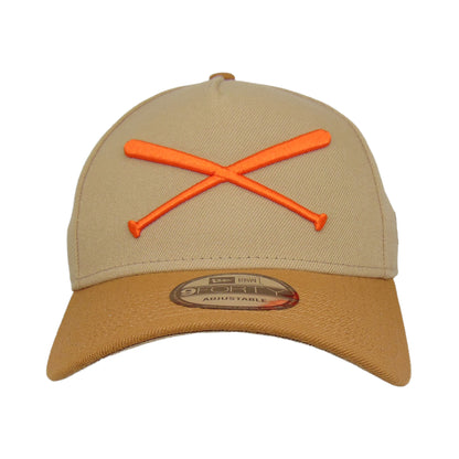 JustFitteds Crossed Bats Logo New Era 9FORTY AF Cap Camel beige
wheat
tan Front View