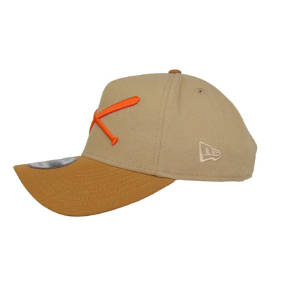JustFitteds Crossed Bats Logo New Era 9FORTY AF Cap Camel beige
wheat
tan Side View