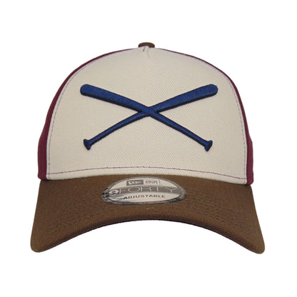 JustFitteds Crossed Bats Logo New Era 9FORTY AF Cap Maroon maroon
stone
brown Front View