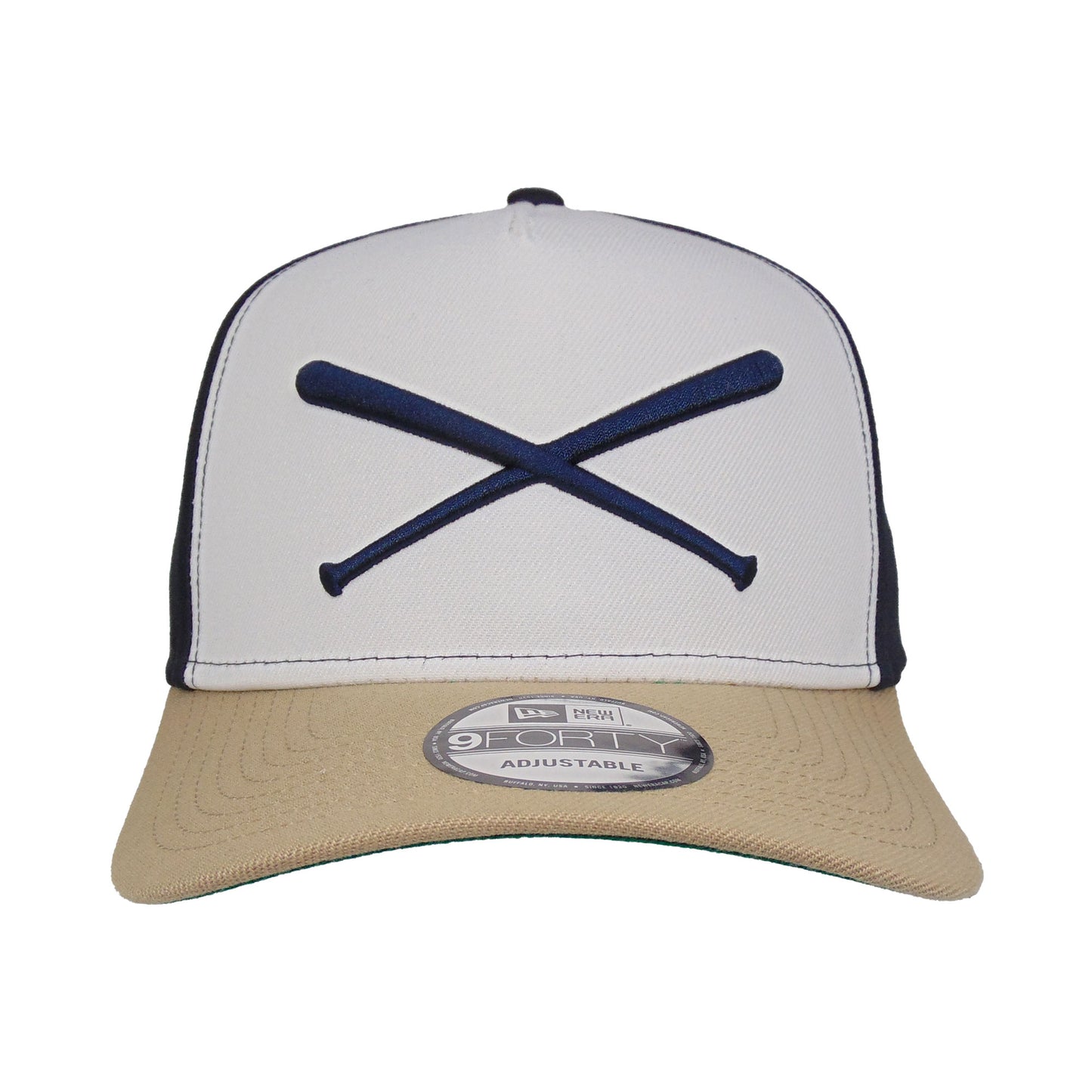 JustFitteds Crossed Bats Logo New Era 9FORTY AF Cap Navy camel