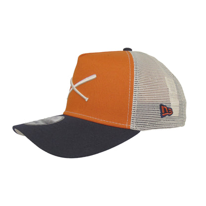 JustFitteds Crossed Bats Logo New Era 9FORTY AF Trucker Cap OSN stone
burnt orange
navy Side View