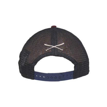 JustFitteds Crossed Bats Logo New Era 9FORTY AF Trucker Cap ONM olive
maroon
navy Back View
