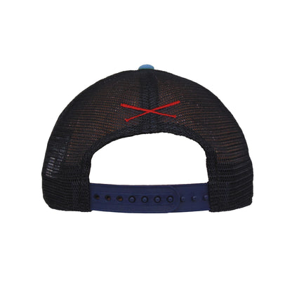 JustFitteds Crossed Bats Logo New Era 9FORTY AF Trucker Cap WSNR white
navy
sky blue Back View