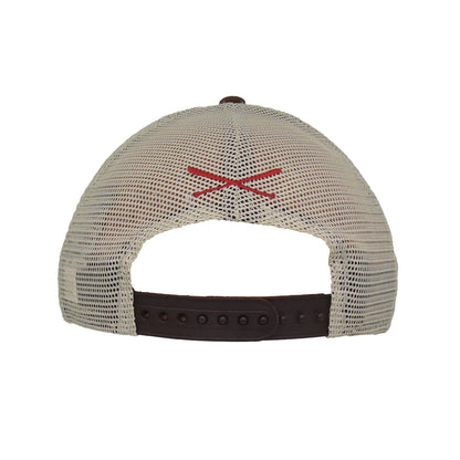 JustFitteds Crossed Bats Logo New Era 9FORTY AF Trucker Cap CBSR wheat
stone
brown Back View