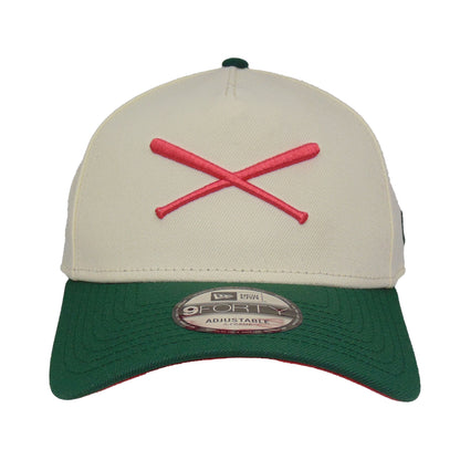 JustFitteds Crossed Bats Logo New Era 9FORTY AF Cap Chrome Green chrome
dark green Front View