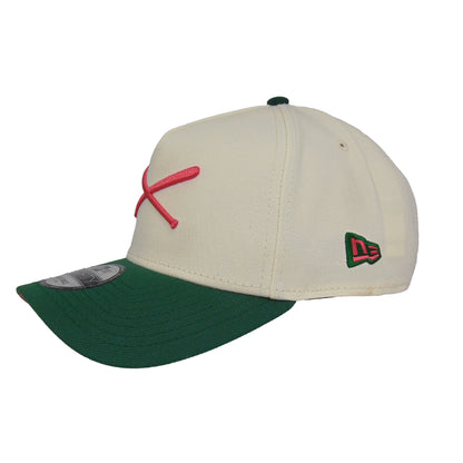 JustFitteds Crossed Bats Logo New Era 9FORTY AF Cap Chrome Green chrome
dark green Side View