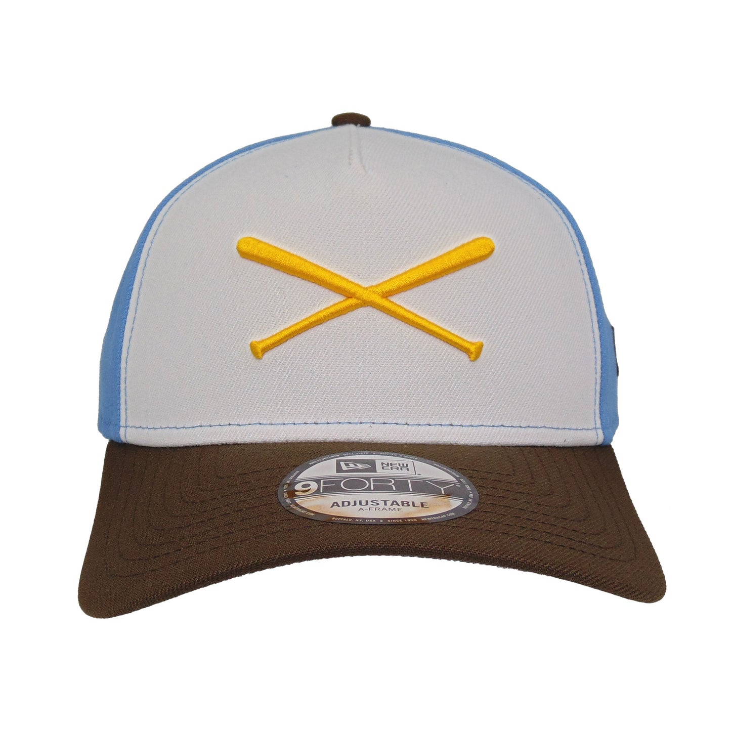 JustFitteds Crossed Bats Logo New Era 9FORTY AF Cap Sky White brown