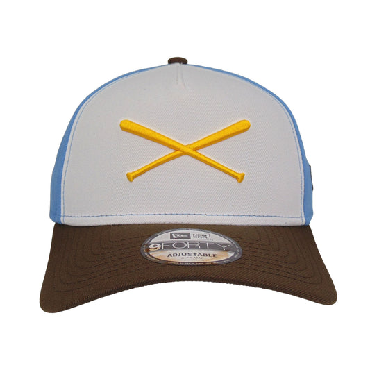 JustFitteds Crossed Bats Logo New Era 9FORTY AF Cap Sky White brown