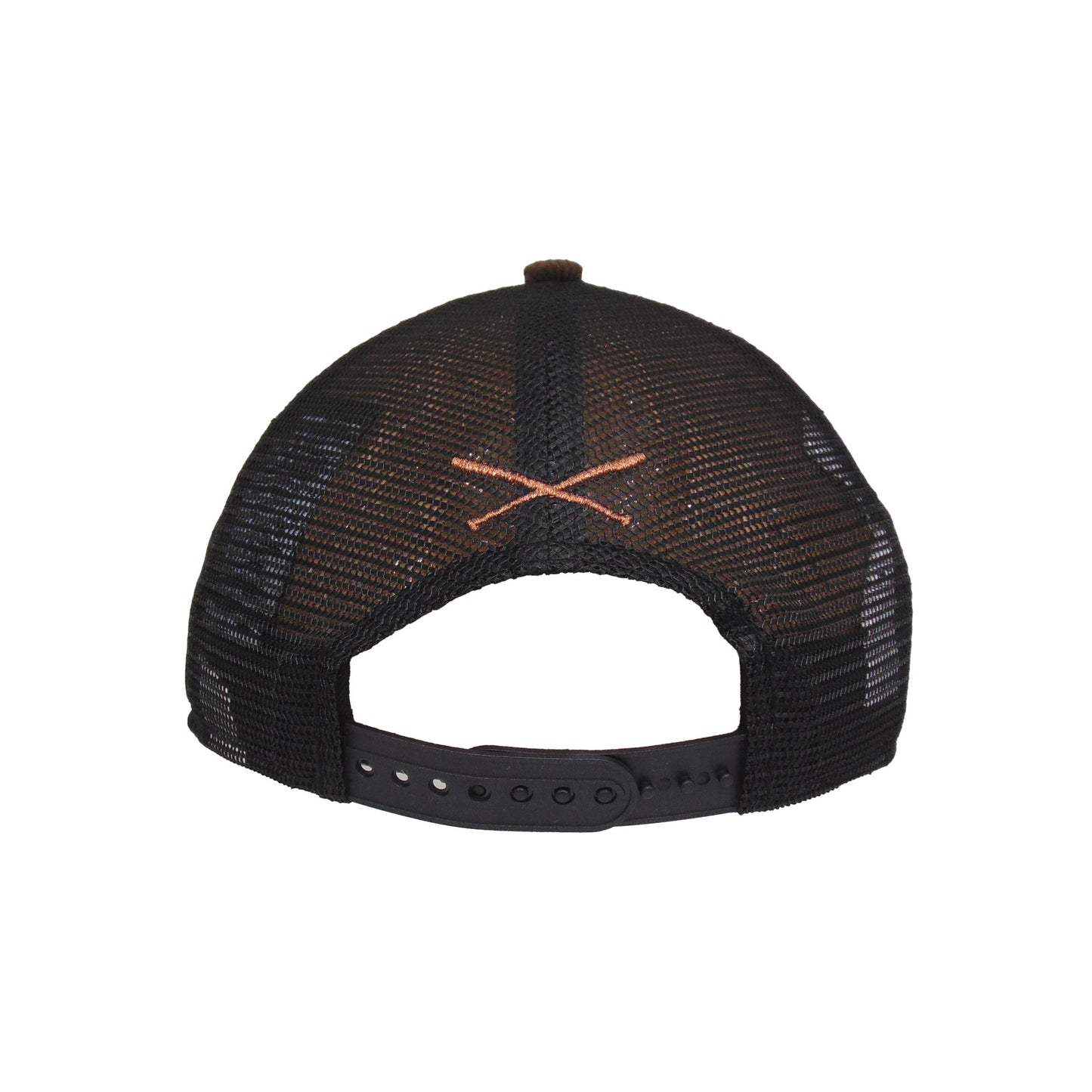 Justfitteds Crossed Bats Logo New Era 9FORTY AF Trucker Cap Brown Cord