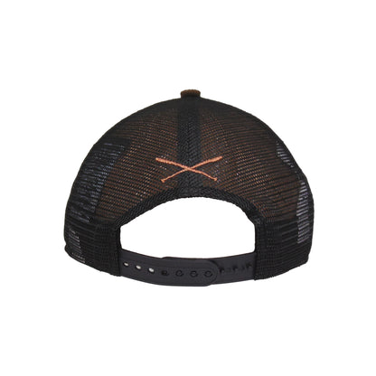 Justfitteds Crossed Bats Logo New Era 9FORTY AF Trucker Cap Brown Cord brown
black  Back View