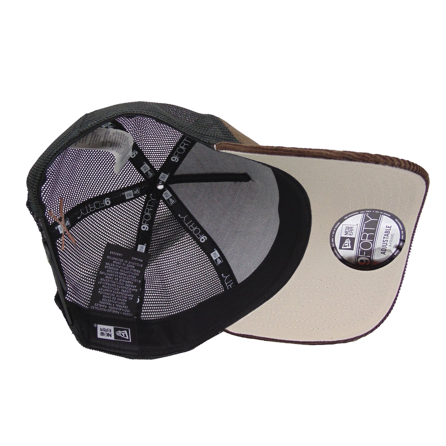 Justfitteds Crossed Bats Logo New Era 9FORTY AF Trucker Cap Brown Cord