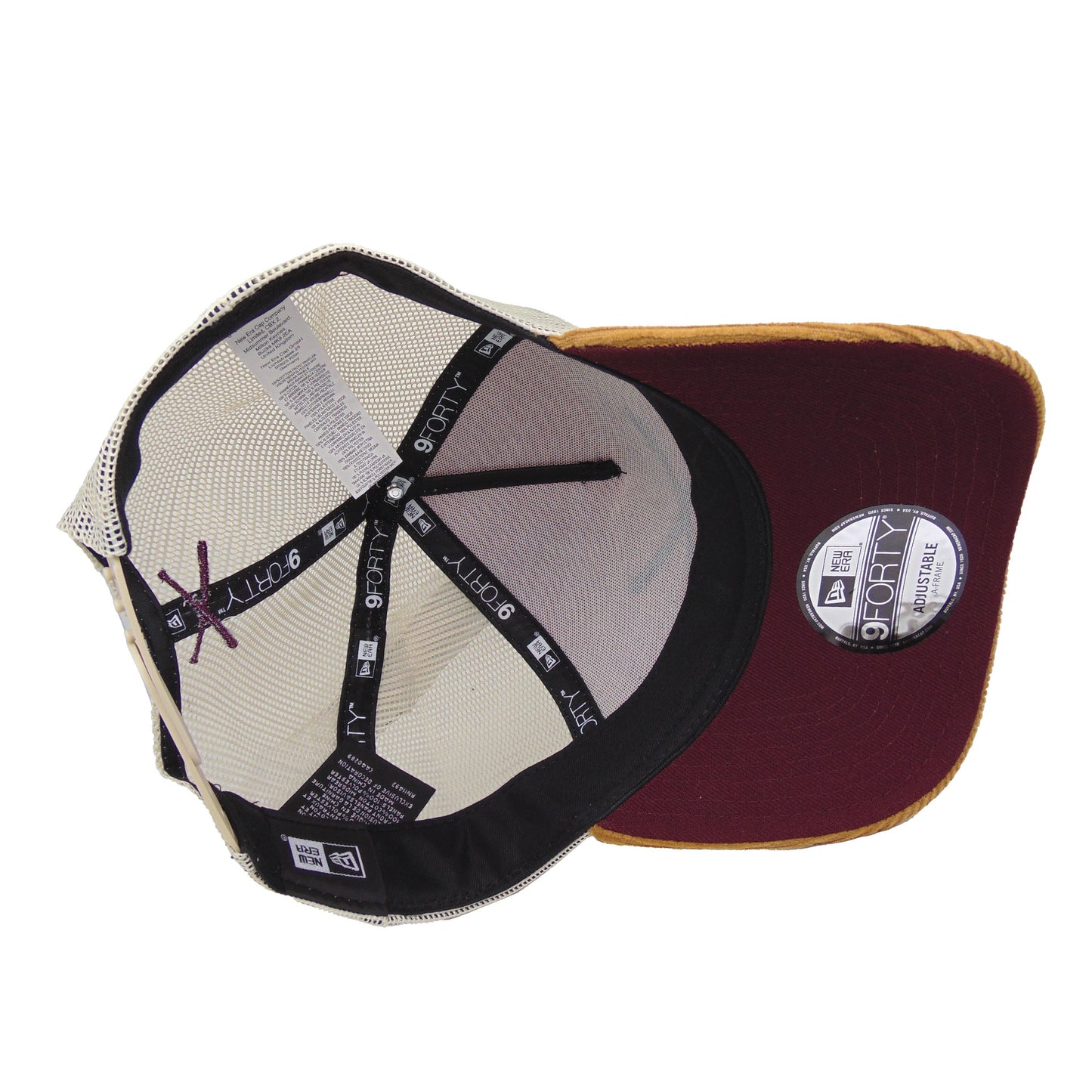 Justfitteds Crossed Bats Logo New Era 9FORTY AF Trucker Cap Pink Wheat Cord