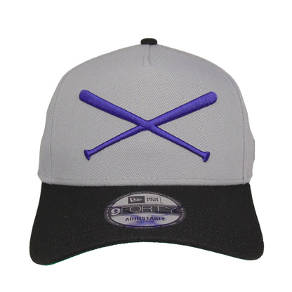 JustFitteds Crossed Bats Logo New Era 9FORTY AF Cap Gray BLK grey
black  Front View