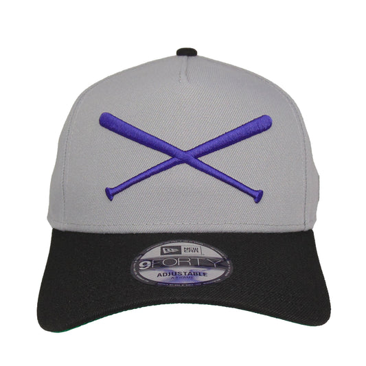 JustFitteds Crossed Bats Logo New Era 9FORTY AF Cap Gray BLK