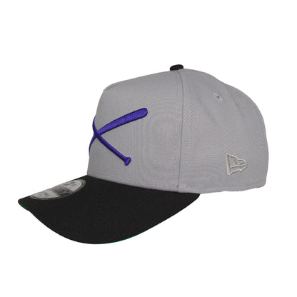 JustFitteds Crossed Bats Logo New Era 9FORTY AF Cap Gray BLK grey
black  Side View