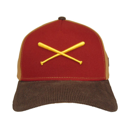 JustFitteds Crossed Bats Logo New Era 9FORTY AF Cap Cardinal Bronze red
brown
peanut Front View