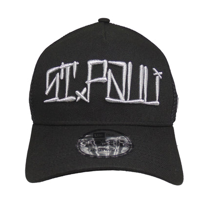 Justfitteds St. Pauli Cali  New Era 9FORTY AF Trucker Cap Black Silver black Front View