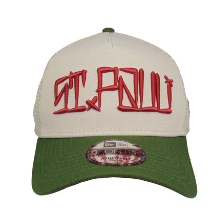 Justfitteds St. Pauli Cali  New Era 9FORTY AF Trucker Cap Stone Green stone
olive Front View