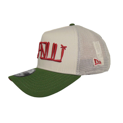 Justfitteds St. Pauli Cali  New Era 9FORTY AF Trucker Cap Stone Green stone
olive Side View