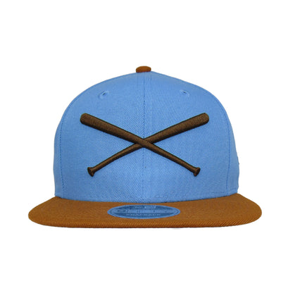 Justfitteds Crossed Bats New Era 9FIFTY Snapback Cap Sky Peanut sky blue
peanut
dark brown Front View