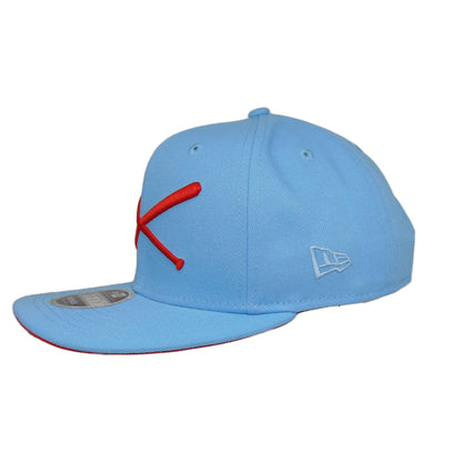 Justfitteds Crossed Bats 9FIFTY New Era Cap Snapback Sky light blue
red Side View