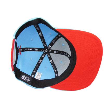 Justfitteds Crossed Bats 9FIFTY New Era Cap Snapback Sky light blue
red Undervisor View