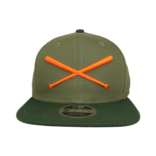 Justfitteds Crossed Bats New Era 9FIFTY Snapback Cap Olive