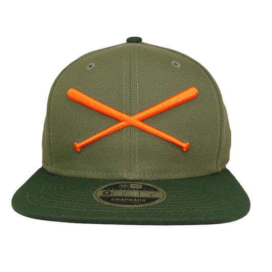 Justfitteds Crossed Bats New Era 9FIFTY Snapback Cap Olive