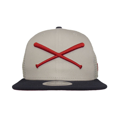Justfitteds Crossed Bats 9FIFTY New Era Cap Trucker Stone stone
navy Front View