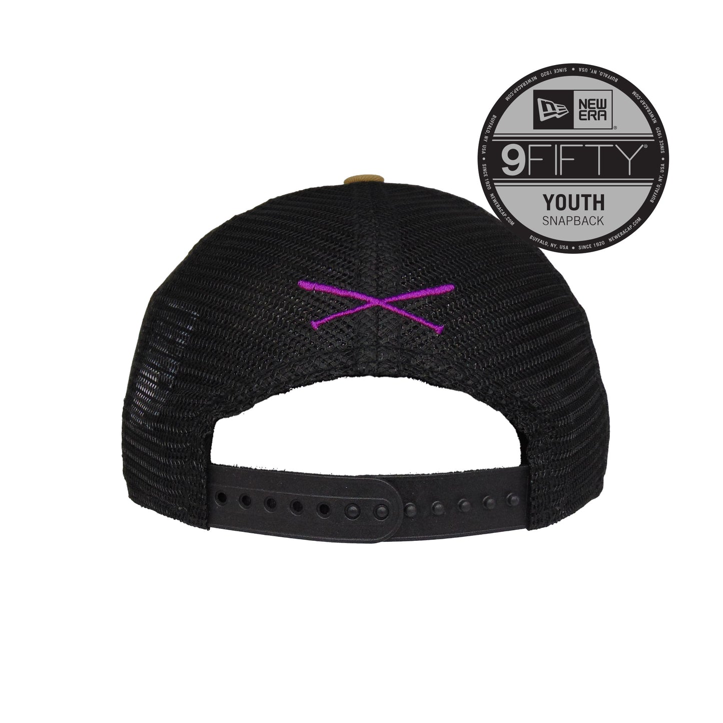 YOUTH Justfitteds Crossed Bats 9FIFTY New Era Cap Trucker Brown