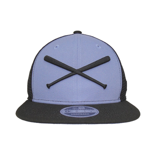 JustFitteds Crossed Bats New Era 9FIFTY Trucker Cap Black lilac