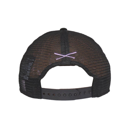 JustFitteds Crossed Bats New Era 9FIFTY Trucker Cap Black lilac black 
purple Back View